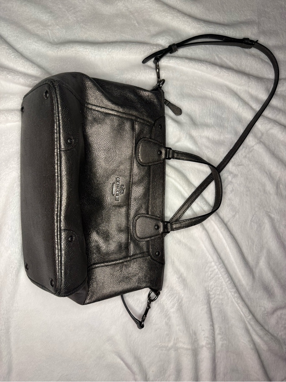 Coach Silver Pebbled Leather Tote with Detachable Crossbody Strap